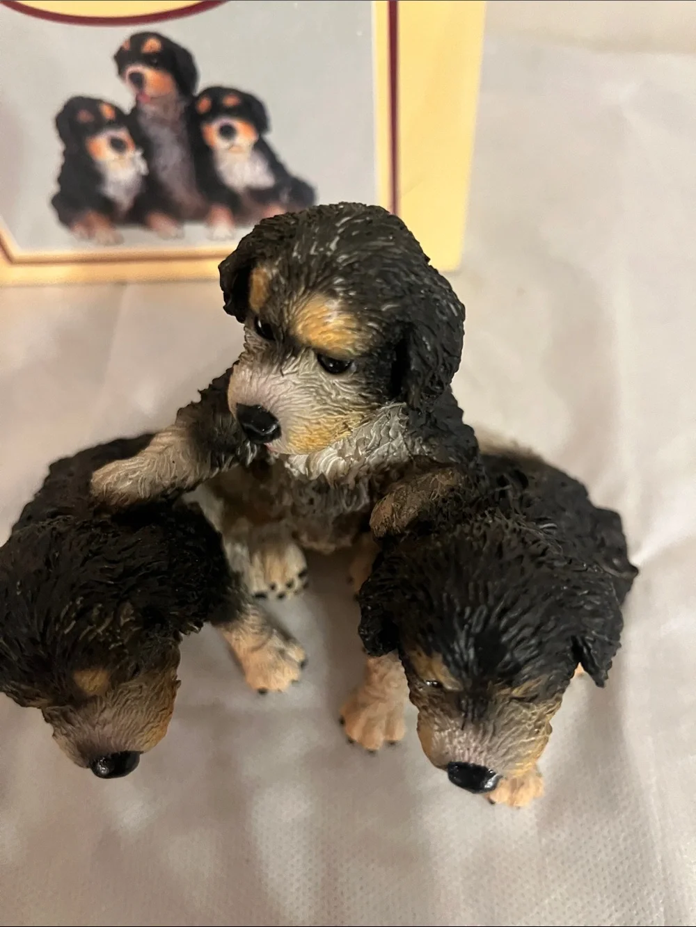 Black and Tan Puppy Figurine Set - Decorative Dog Toy Accent